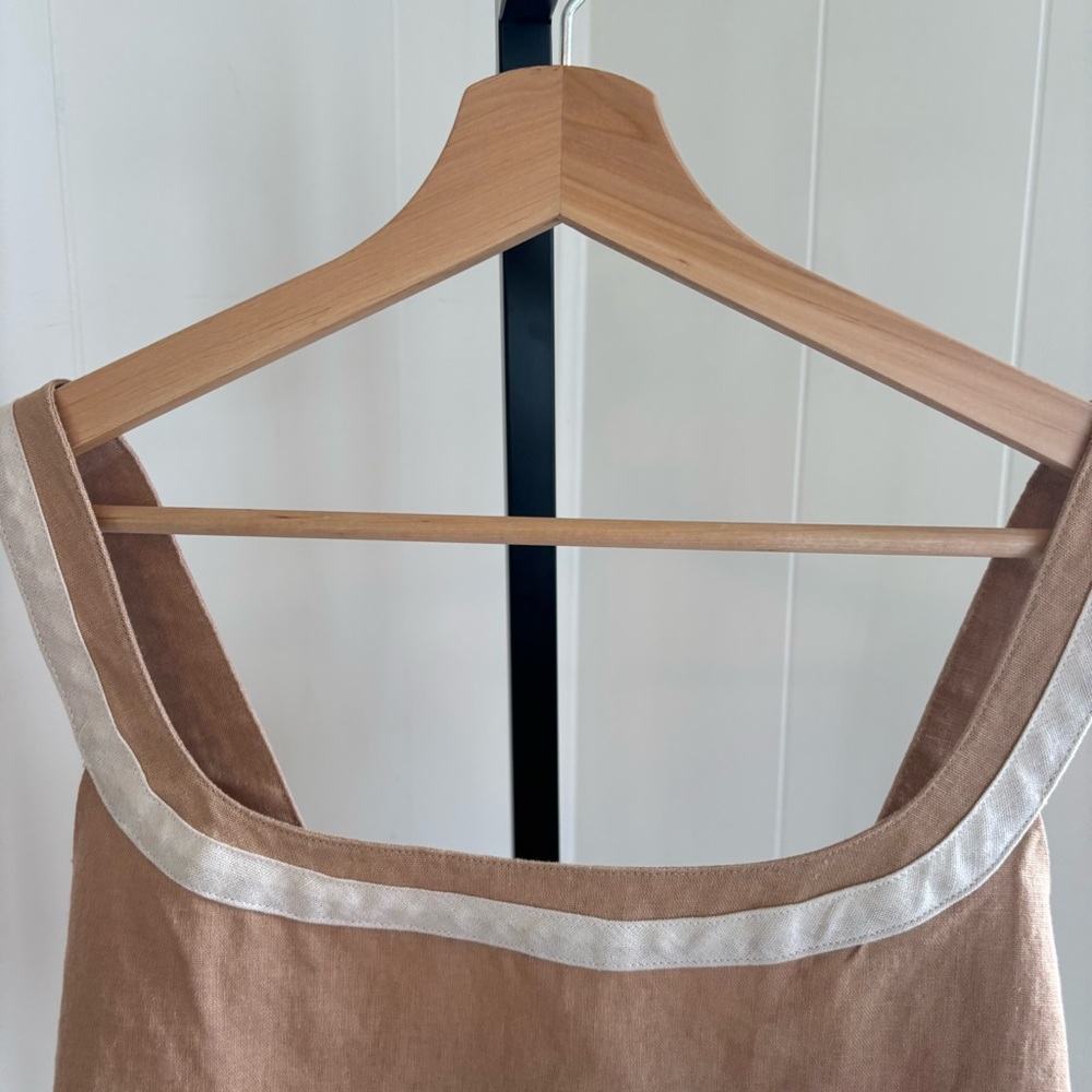 7 For All Mankind Women Med Tan Linen Blend Crop Top Tank Back Zip Boho Chic NWT